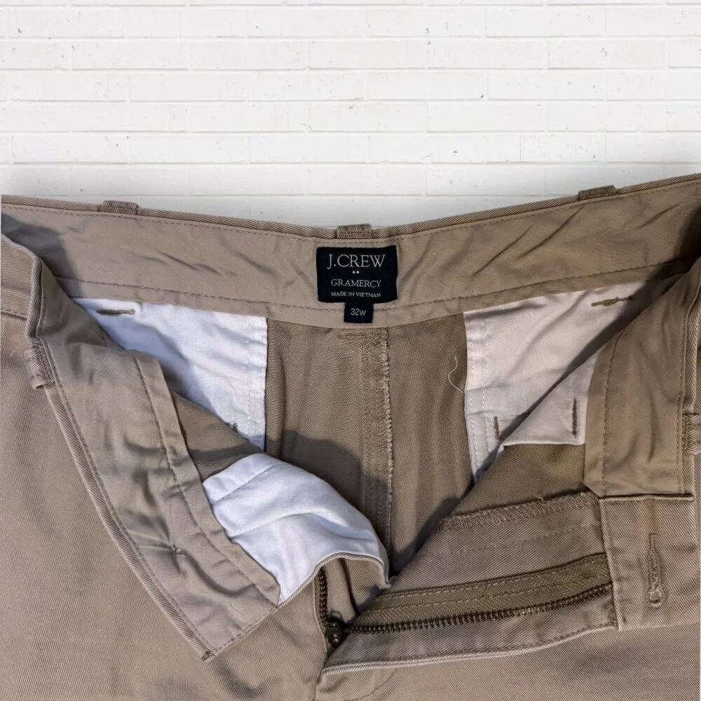 J CREW Factory Mens Gramercy Khaki Tan Chino Classic Shorts 34